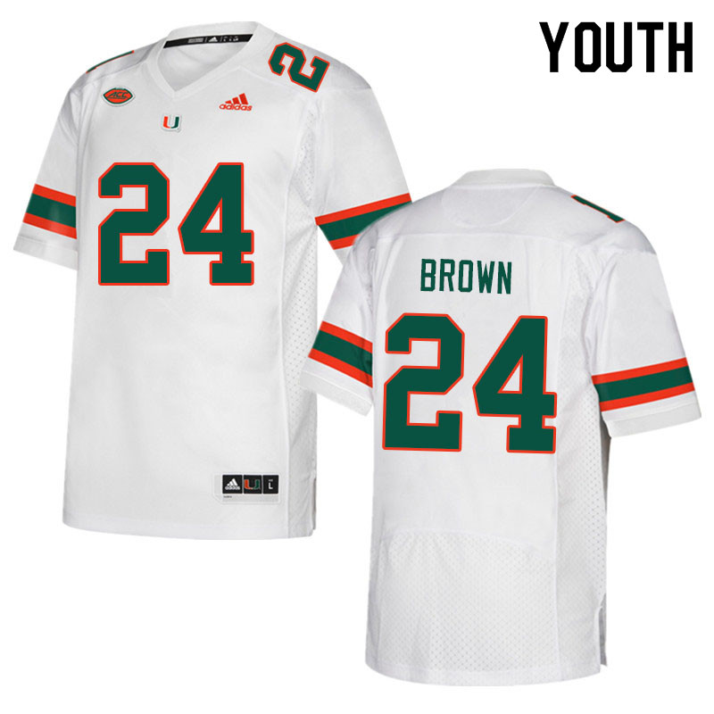 Youth #24 Cody Brown Miami Hurricanes College Football Jerseys Sale-White - Click Image to Close